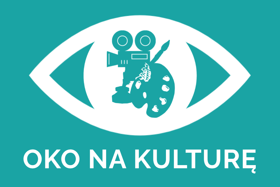 "Oko na kulturę" - logotyp. Na środku duże oko, a w nim paleta do malowania, pędzel i kamera filmowa. 